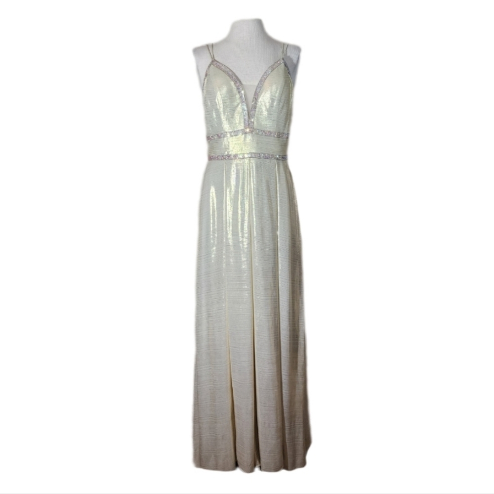 Camille Dress Metallic Sweetheart Rhinstone Maxi Champagne Plus Size 14 - Picture 13 of 17